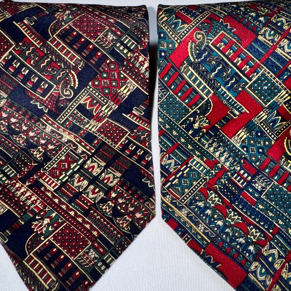 Metropolitan Museum of Art Set of 2 Silk Ties Egyptian Geometric Navy Red MMA